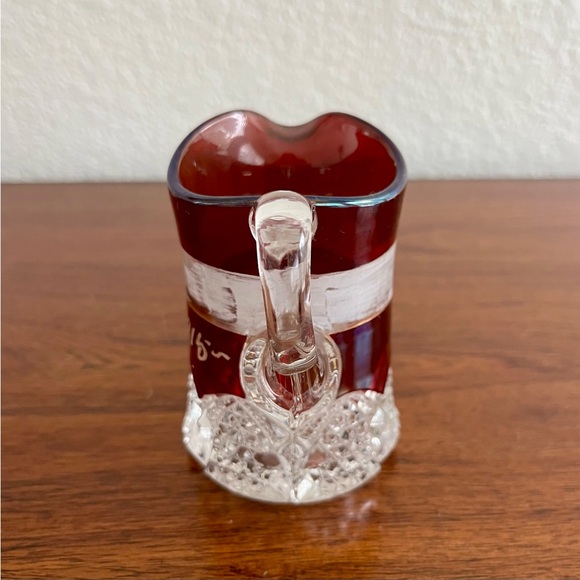 Antique Ruby Red Flash Glass Souvenir Set Of 3 Creamer & Shot Glass Early 1900s - Picture 4 of 16